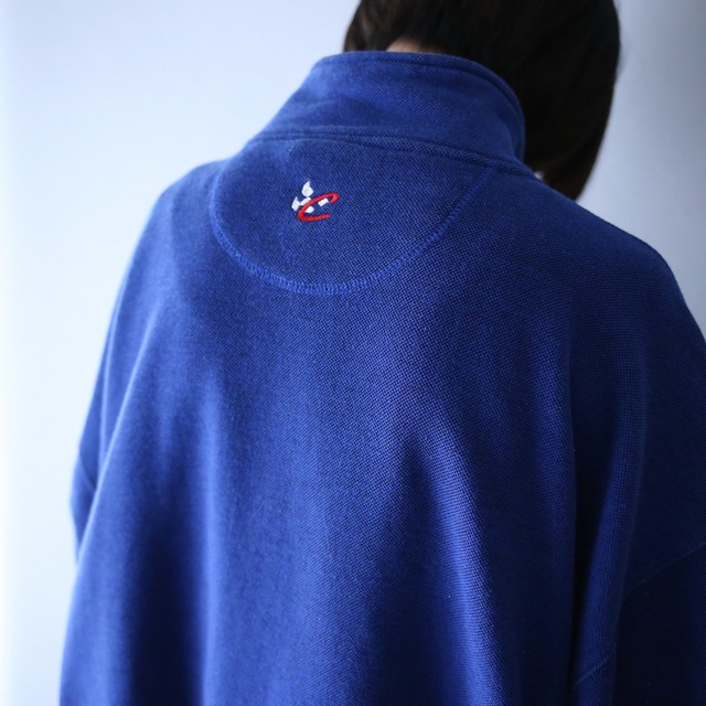 XXL over silhouette knit rib line design half-zip pullover