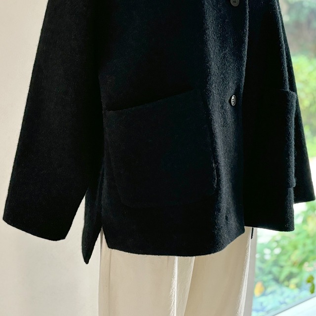 press wool no collar jacket　プレスウールノーカラージャケット　evam eva