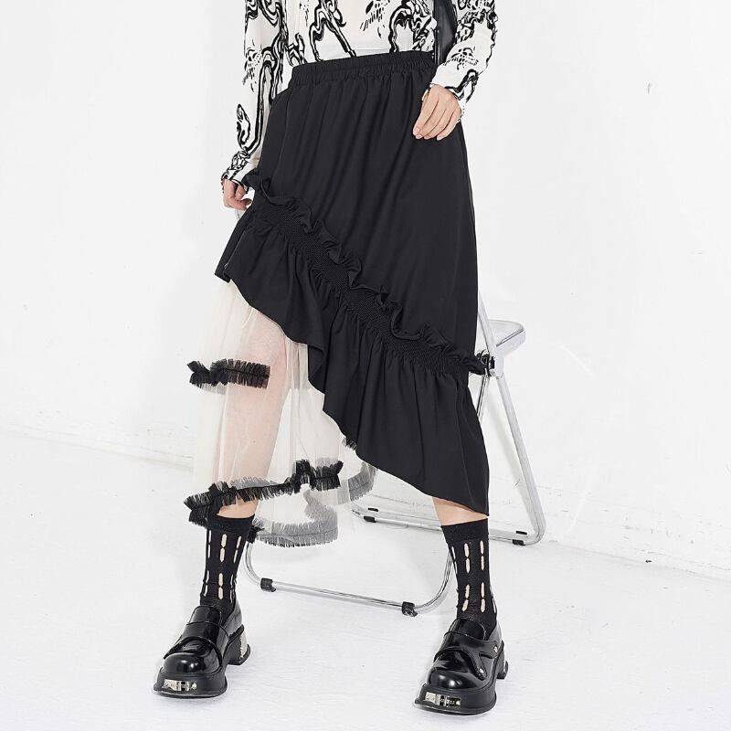 アシンメトリー チュール切替 フリルスカート SK0231
