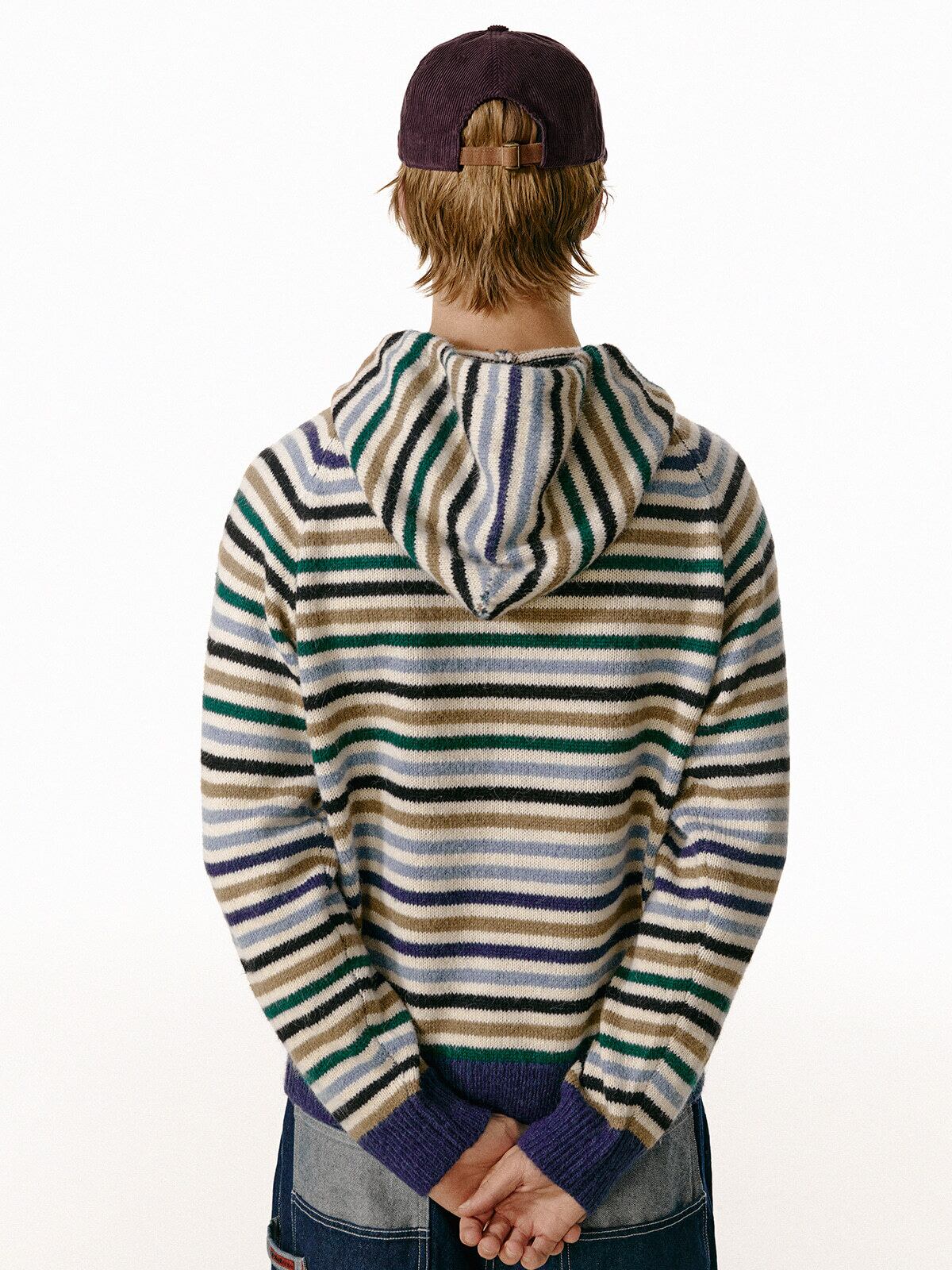 テケット harmony stripe knit hoodie ネイビーS 【公式通販】