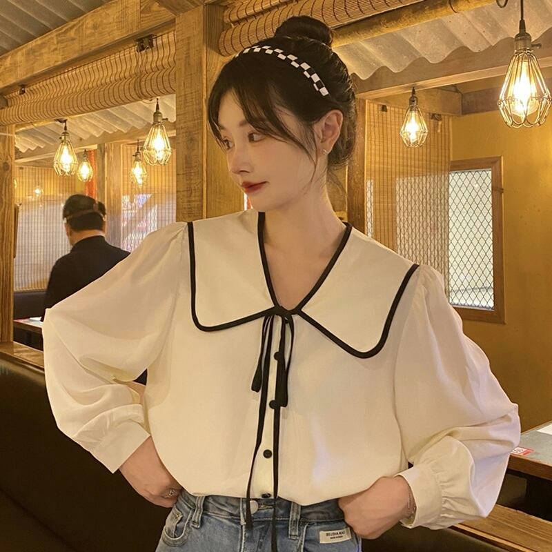 シャツ スプリングオータムトップス ロング 大人ガーリー スウィート キュート カジュアル 春物 秋物 スーパーモール6881231079