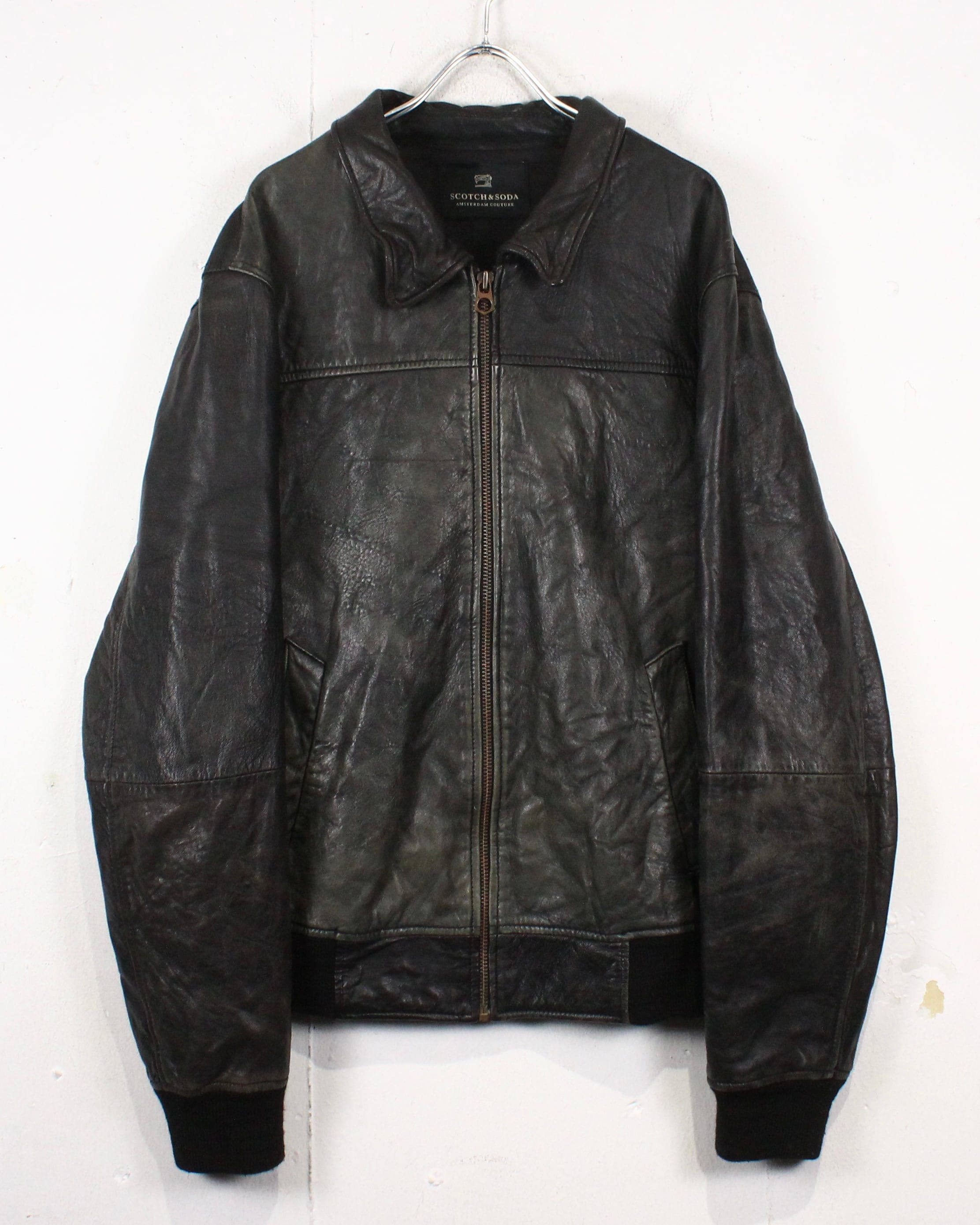 Caka act2】“SCOTCH & SODA” Vintage Zip Up Leather Jacket | Caka