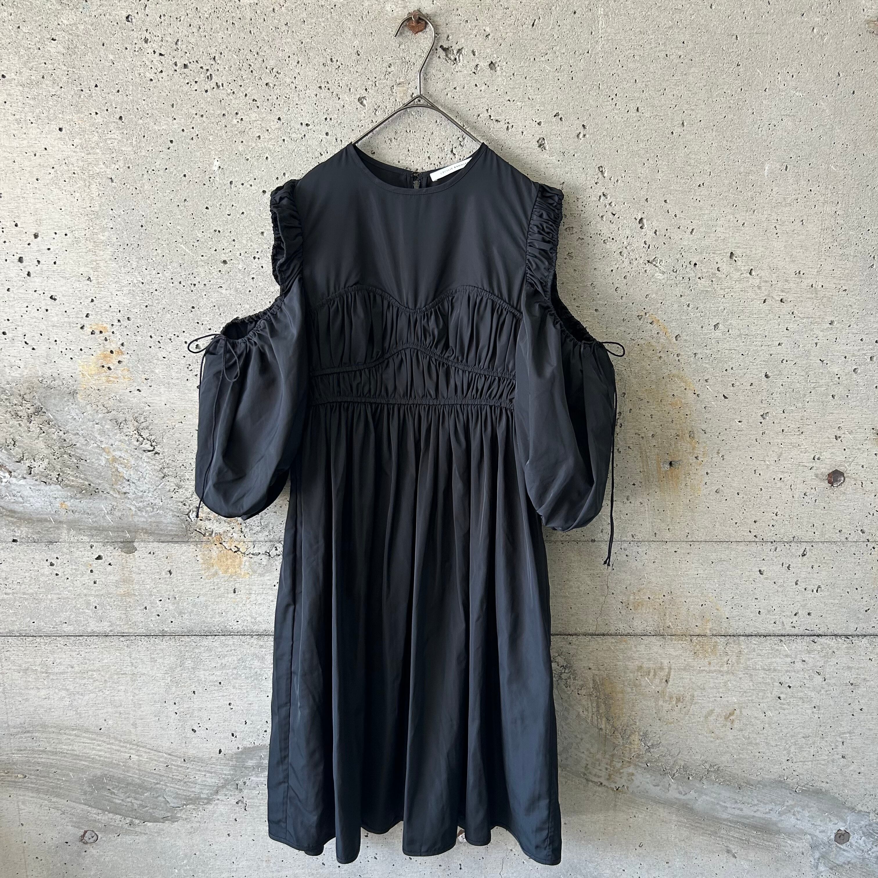 black open shoulder dress