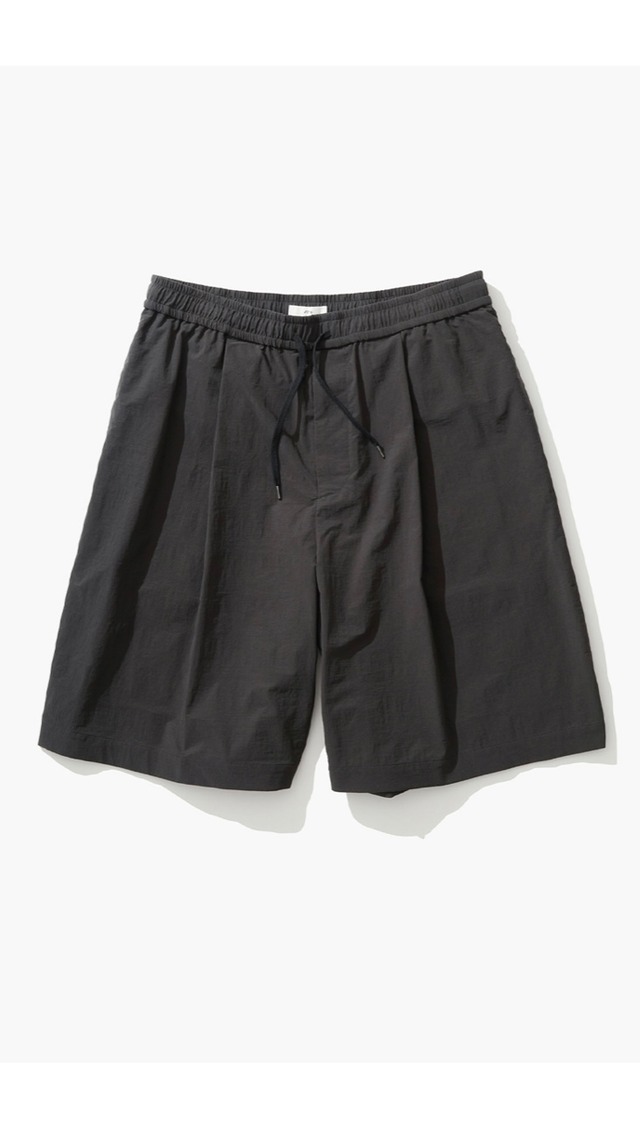 ATON -STRETCH WOOLY NYLON | WIDE EASY SHORTS- :BLACK