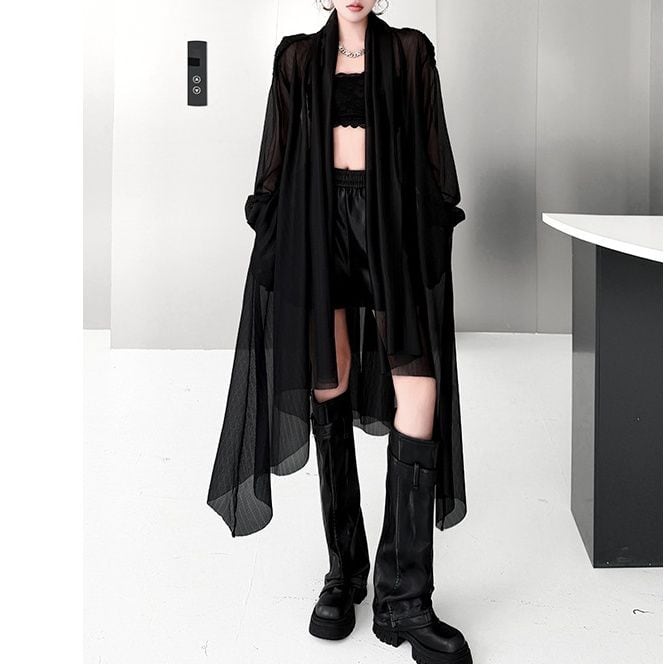 SHEER CHIFFON LONG FLOWY LOOSE CARDIGAN COAT M-17847