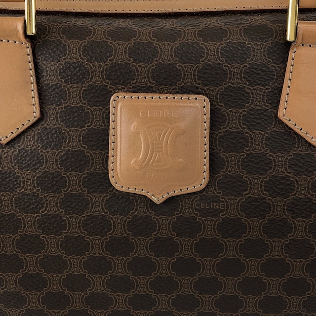 CELINE セリーヌ マカダム ショルダーバッグ ブラウン ブラゾン型押し PVC 2WAY vintage ヴィンテージ オールド h5nkpp
