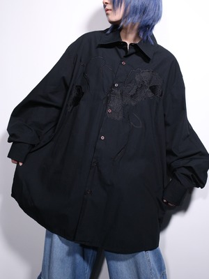 "刺繍" front and back big design XXL over silhouette shirt
