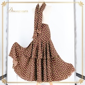 フラメンコ 衣装 ファルダ スカート ボウタイ 茶色 黄色 ドット 水玉 レトロ カントリー かわいい フリル ボランテ ダンス パーティ 発表会 ブラウン系 イエロー系 レディース おしゃれ コスチューム 大人