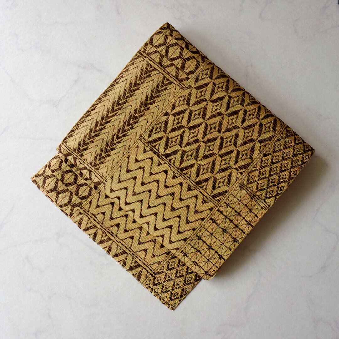 【なごや帯】淡黄地 幾何学文 八寸なごや帯