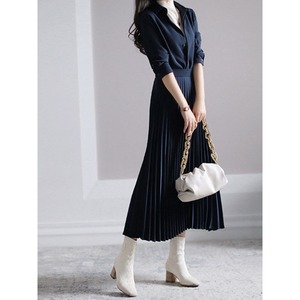 プリーツスカートドッキングワンピース　シャツ切替　G0516