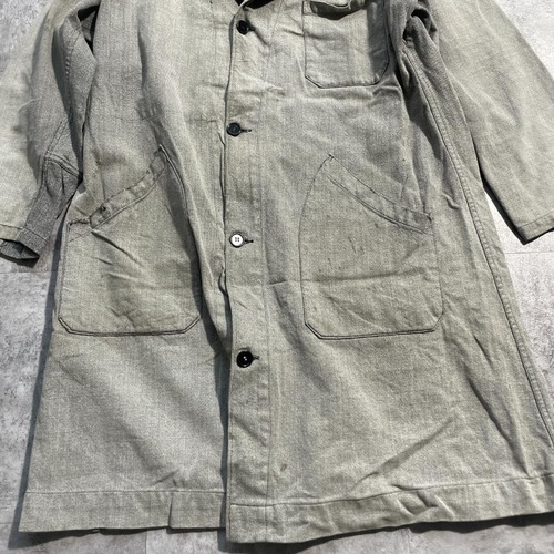 50s MANLTH 刺繍タグ ごま塩 ブラックシャンブレー アトリエコート 詳細写真7