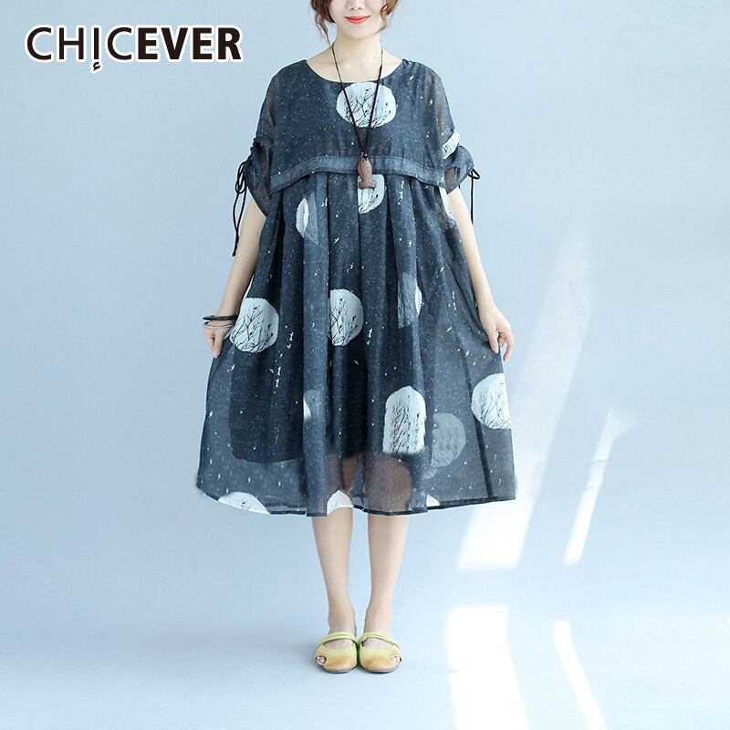 CHICEVERドットドレス女性Oネック半袖プラスサイズルーズメッシュレースアップドレス2020服 ショート ハーフスリーブ 大きめサイズ 6base597616228388