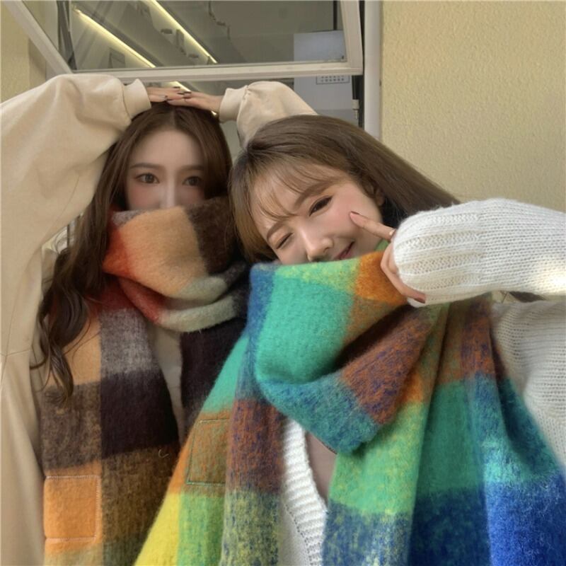 レッドスカーフ ウィンター格子柄カラー 冬物 YY-ファッション95740797843