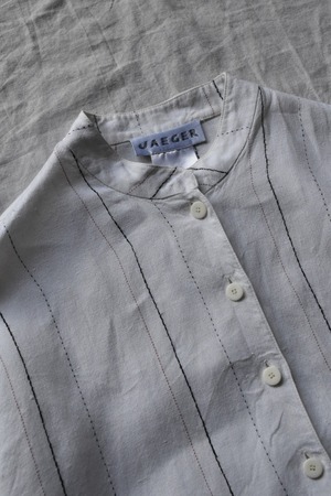 "JAEGER" Band collar stripe linen shirt