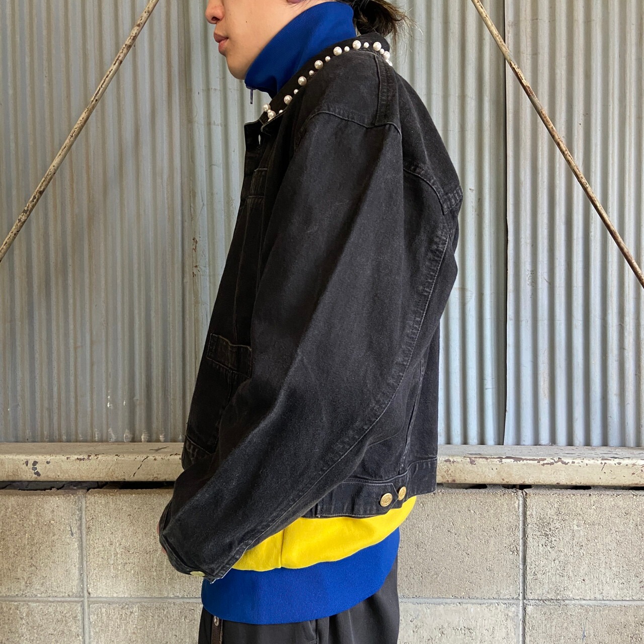 80年代〜 Liz Wear パール ショート丈 ブラックデニムジャケット 