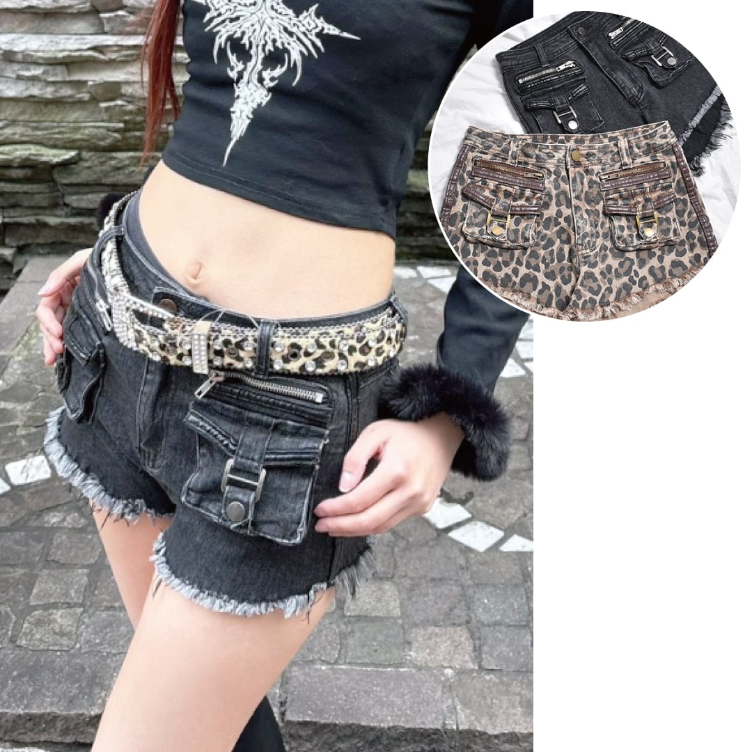 【12/18新着】W ポケット×ZIP ダメージショートデニムパンツ