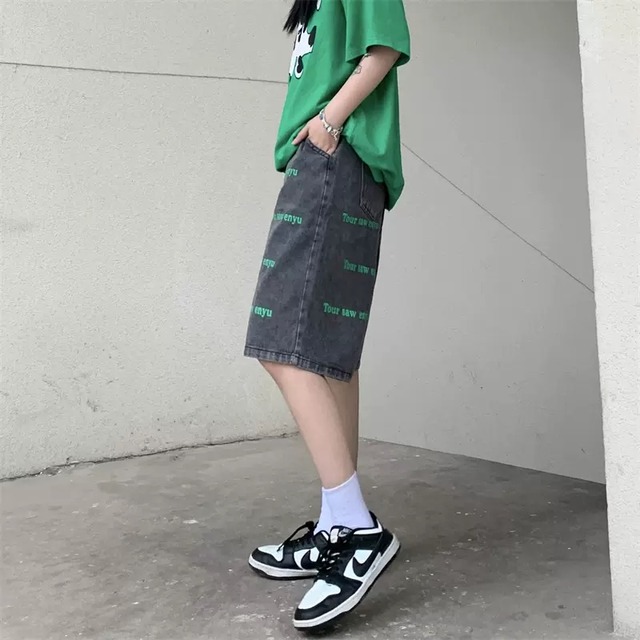 [OOTDstudio]ストリートロゴデニムショーツ【OOT017】