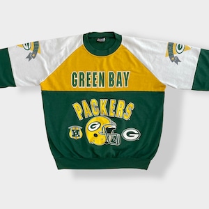 【GARAN】80s 90s USA製 NFL GREENBAY PACKERS グリーンベイ・パッカーズ アメフト アメリカンフットボール プリント スウェット トレーナー ロゴ 袖ロゴ 切替 ラグラン ヴィンテージ X-LARGE US古着