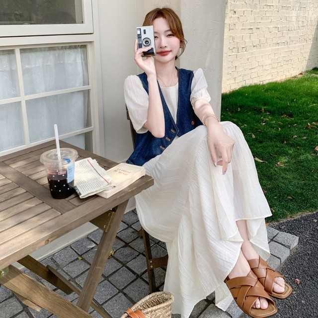 【セットアップ】 セットアップ レディース おしゃれ ママ きれいめ ワンピース デニム ベスト ジレ 春 夏 秋 20代 30代 40代 50代 袖あり お呼ばれ シンプル おしゃれ  S M L XL