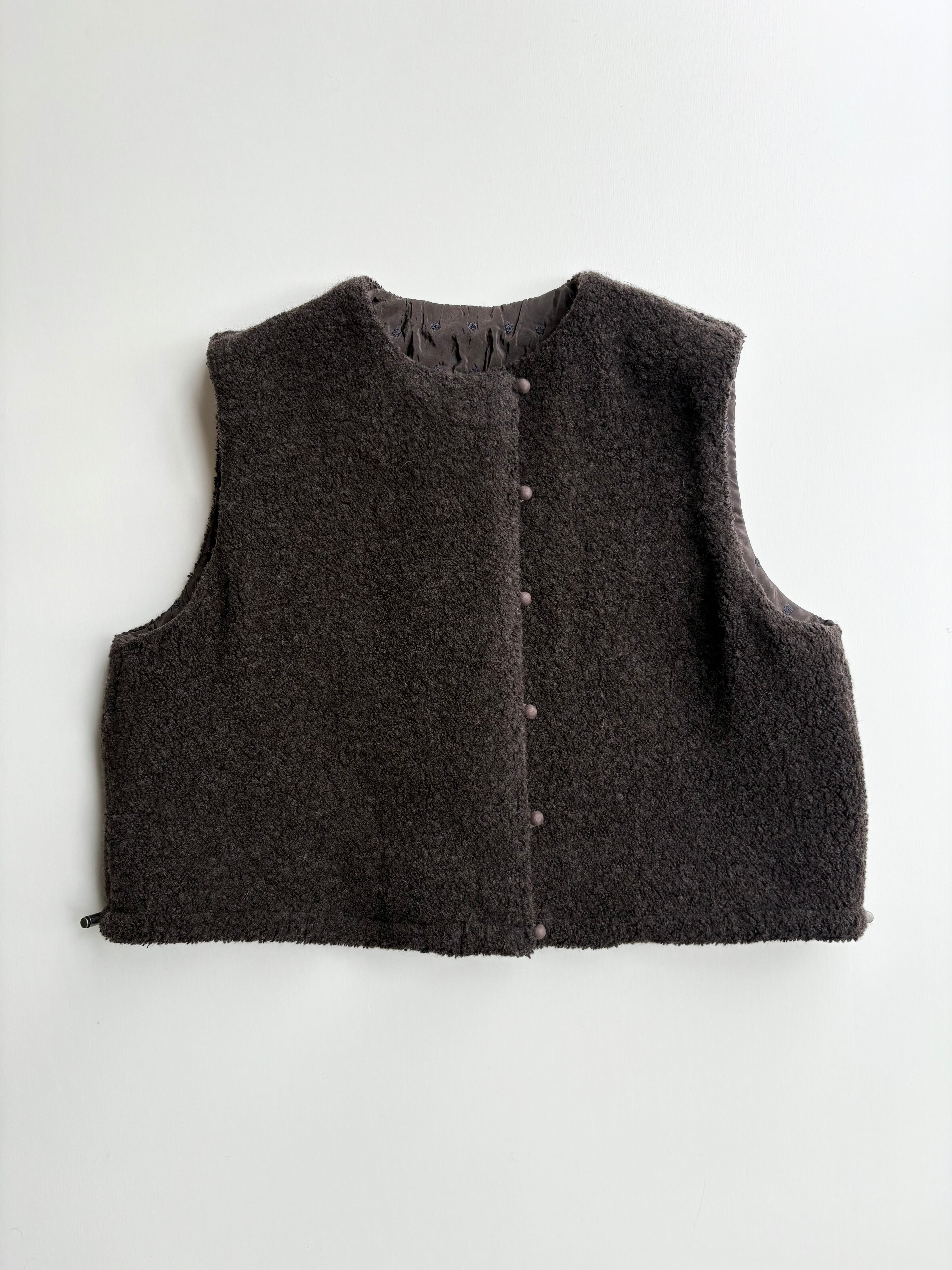 qiri】flower dot quilt jacquard short reversible vest