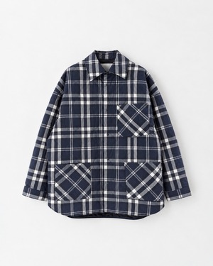 VOAAOV THIN QUILT Oversize Shirt Jacket NAVY CHECK
