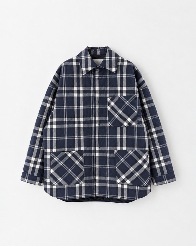 VOAAOV THIN QUILT Oversize Shirt Jacket NAVY CHECK
