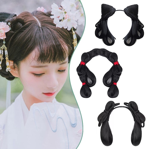 コスプレ耐熱ウィッグ 中華 古風 エクステ カチューシャ 三つ編み お団子 ヘアーアレンジアイテム ★チャイナ・古風なおしゃれなエクステです!創作コスやオリジナル、ファッションウィッグに! ★即納品★