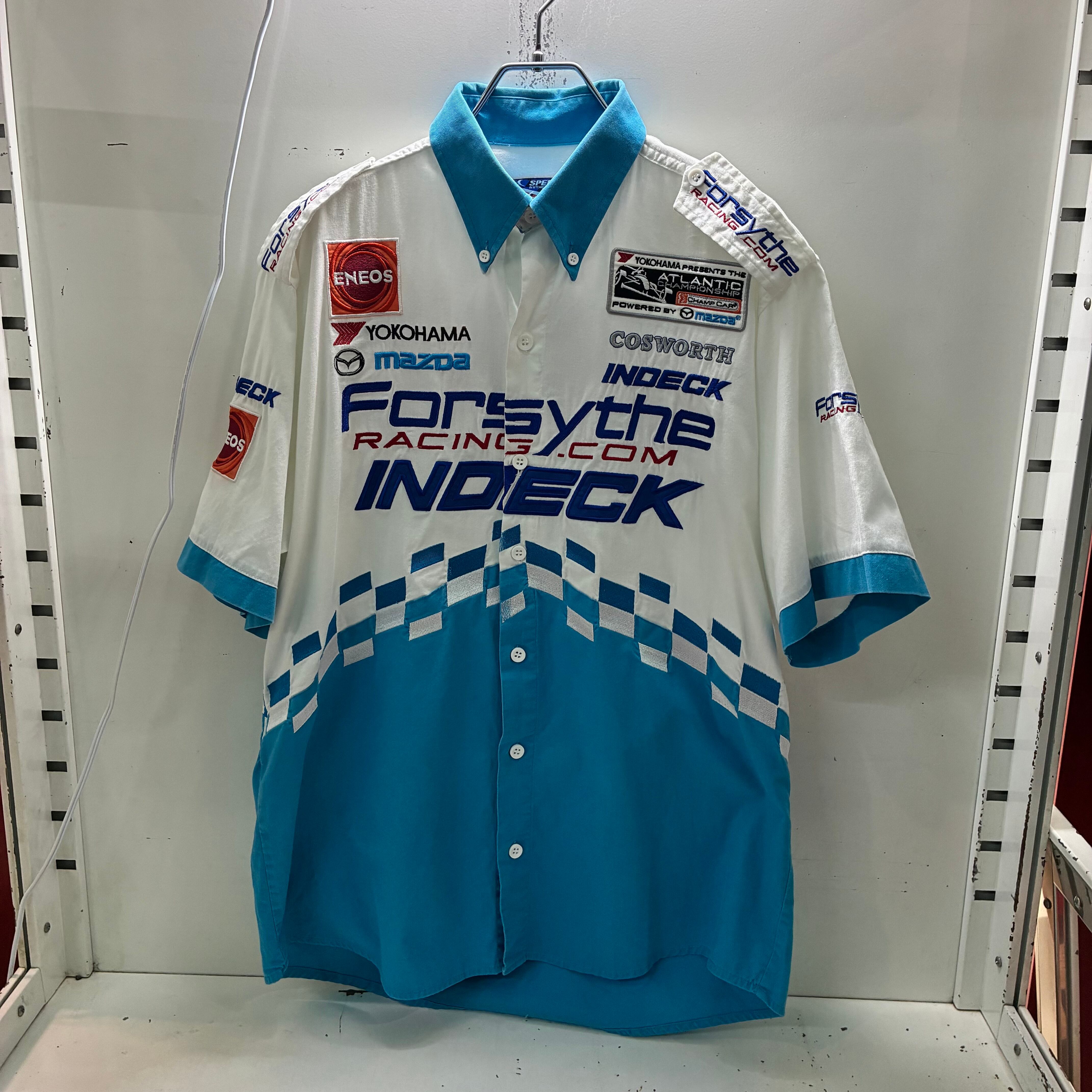 Forsyth Racing ワークシャツ 白×水色 フルデコ 刺繍 ピットクルー