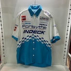 Forsyth Racing ワークシャツ 白×水色 フルデコ 刺繍 ピットクルーシャツ