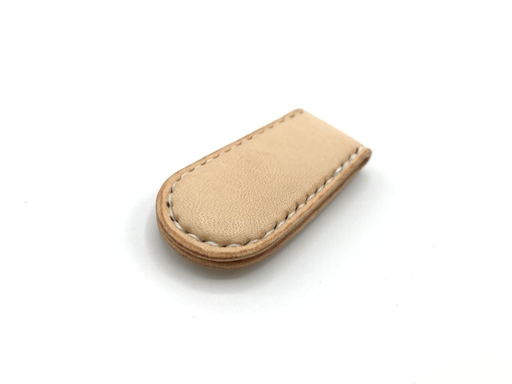 マネークリップ/マグネットタイプ ヌメ革：ナチュラル【選べるステッチ