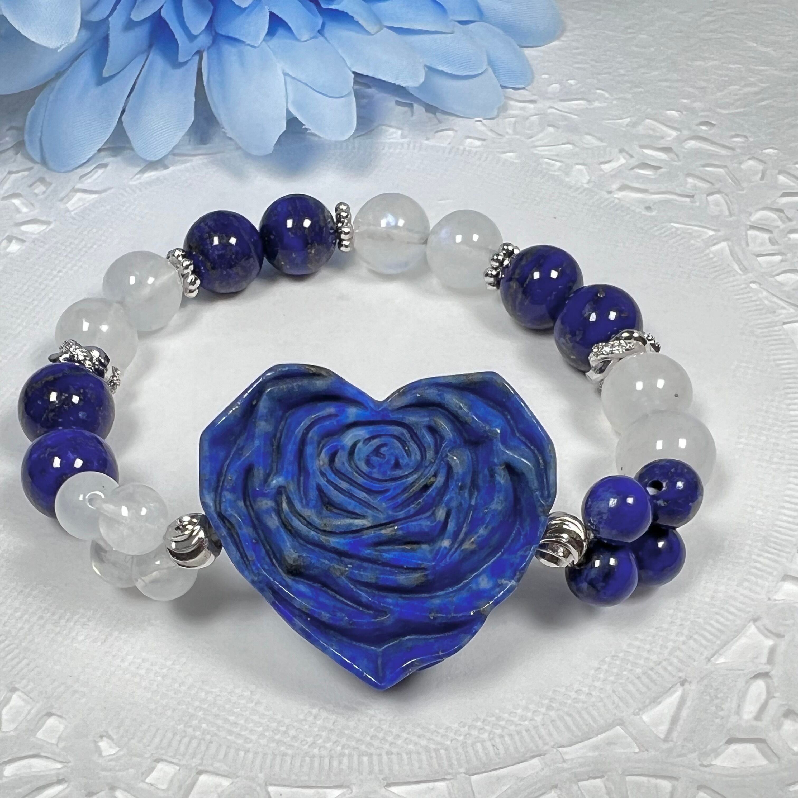 【ラピスラズリ ハート バラ彫り デザインブレスレット】❤︎送料無料❤︎天然石 パワーストーン