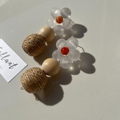 フラワー ×ウッド 大振りピアス