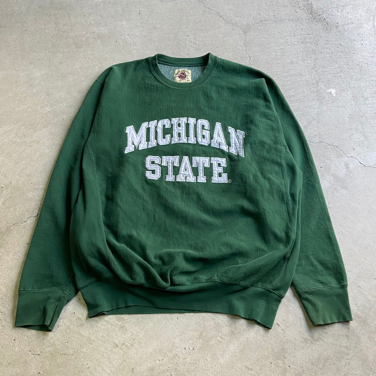 ビッグサイズ 90年代 STEVE & BARRY'S リバースウィーブタイプ MICHIGAN STATE カレッジロゴ 刺繍 スウェットシャツ  メンズ3XL相当 古着 トレーナー 90s ヴィンテージ ビンテージ グリーン 緑色 大きいサイズ