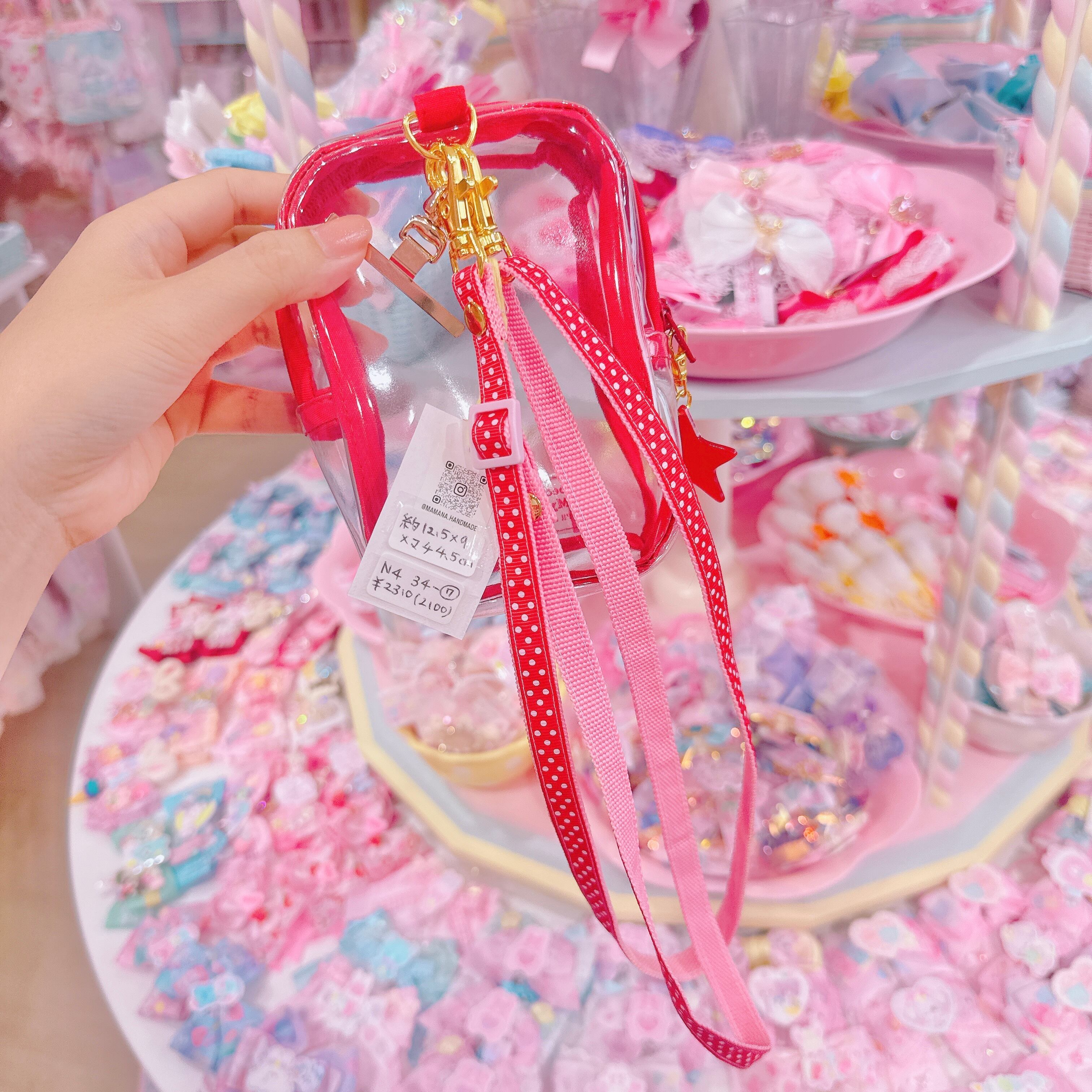 【N4】34-7クリアポーチ付きスマホストラップ（レッド）