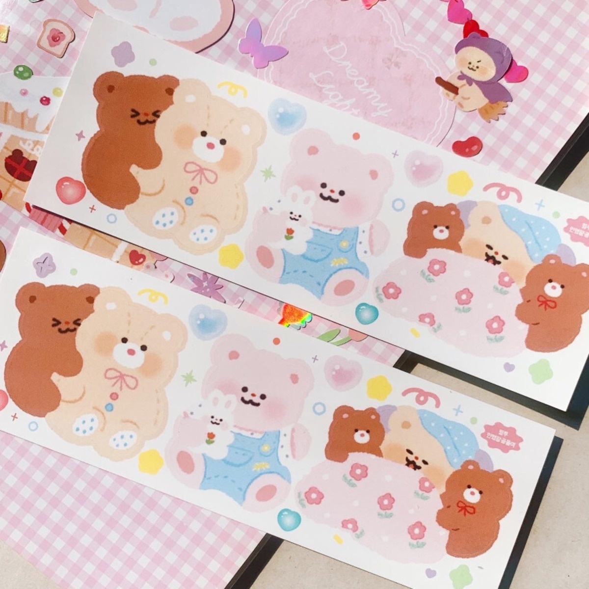 くまのぬいぐるみ ステッカー 韓国シール 韓国文具 Pink Rue 韓国文房具 雑貨 La Violette