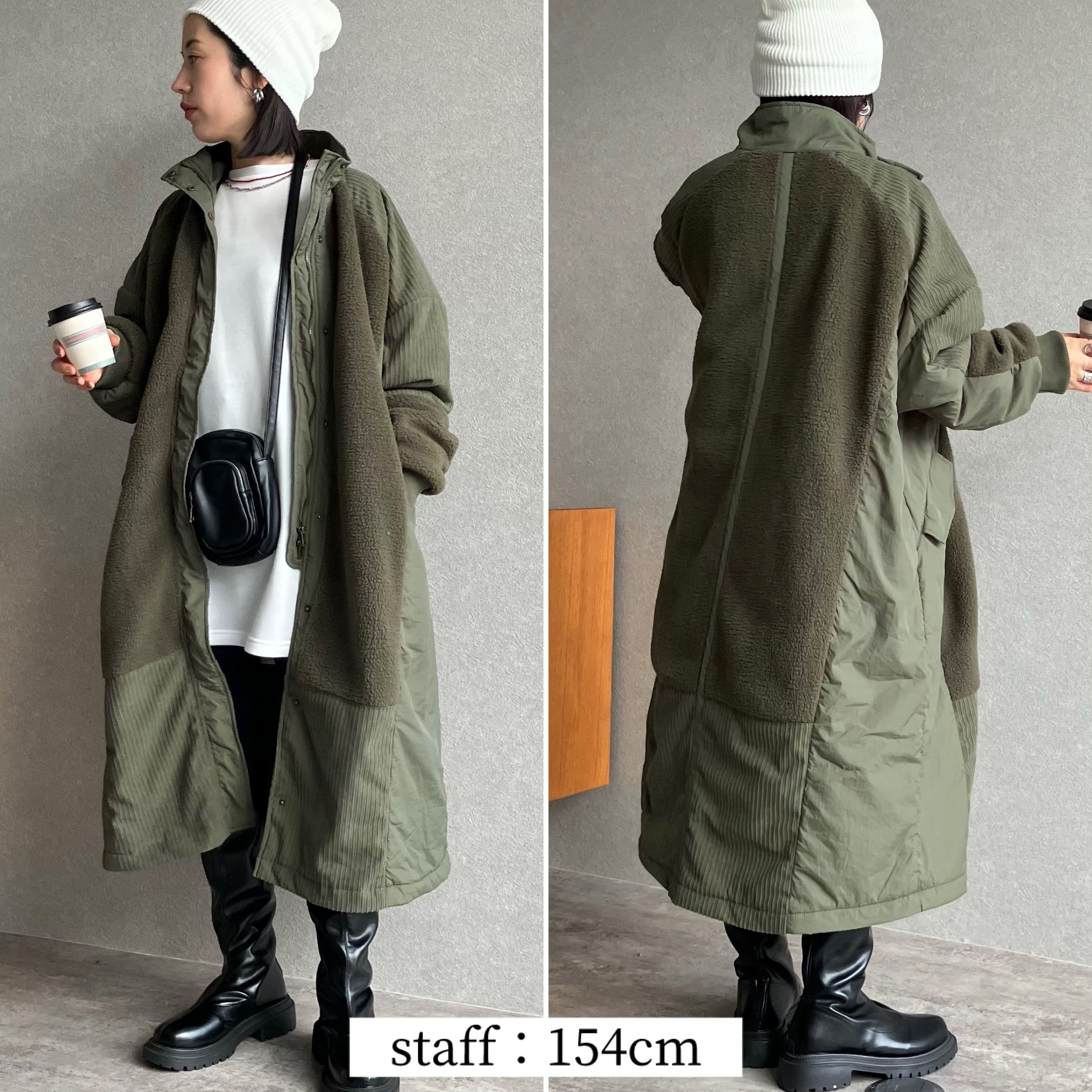 M*w様 ボア　コーデュロイコート ボア×コーデュロイ切替デザインロングコート【an-D251433L-z】宅配便