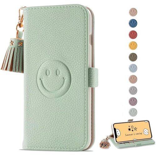 Acclink iPhone14 ケース 手帳型 可愛い 耐衝撃 防水 スマホケース アイフォン14 ケース iPhone 14 手帳型 ケース カード収納 iPhone 14 携帯カバー 手帳型 カード収納 柔軟 女性 笑顔 タッセル プレミアムレザース 全面保護スタンド機 iPhone 14 携帯ケース アイフォン14 ケース 財布型 収納 耐汚れ 超薄型 軽量 iPhone 14グラッシーグリーン 1548