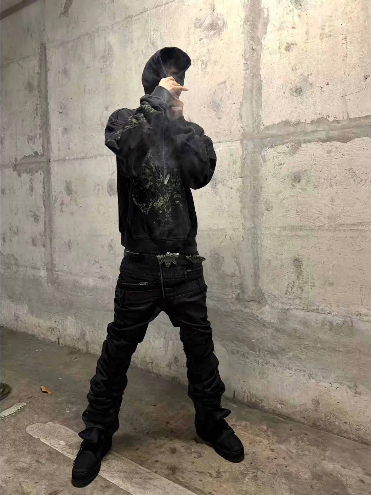 【CinderVein】Green Demon Rune Washed Hoodie