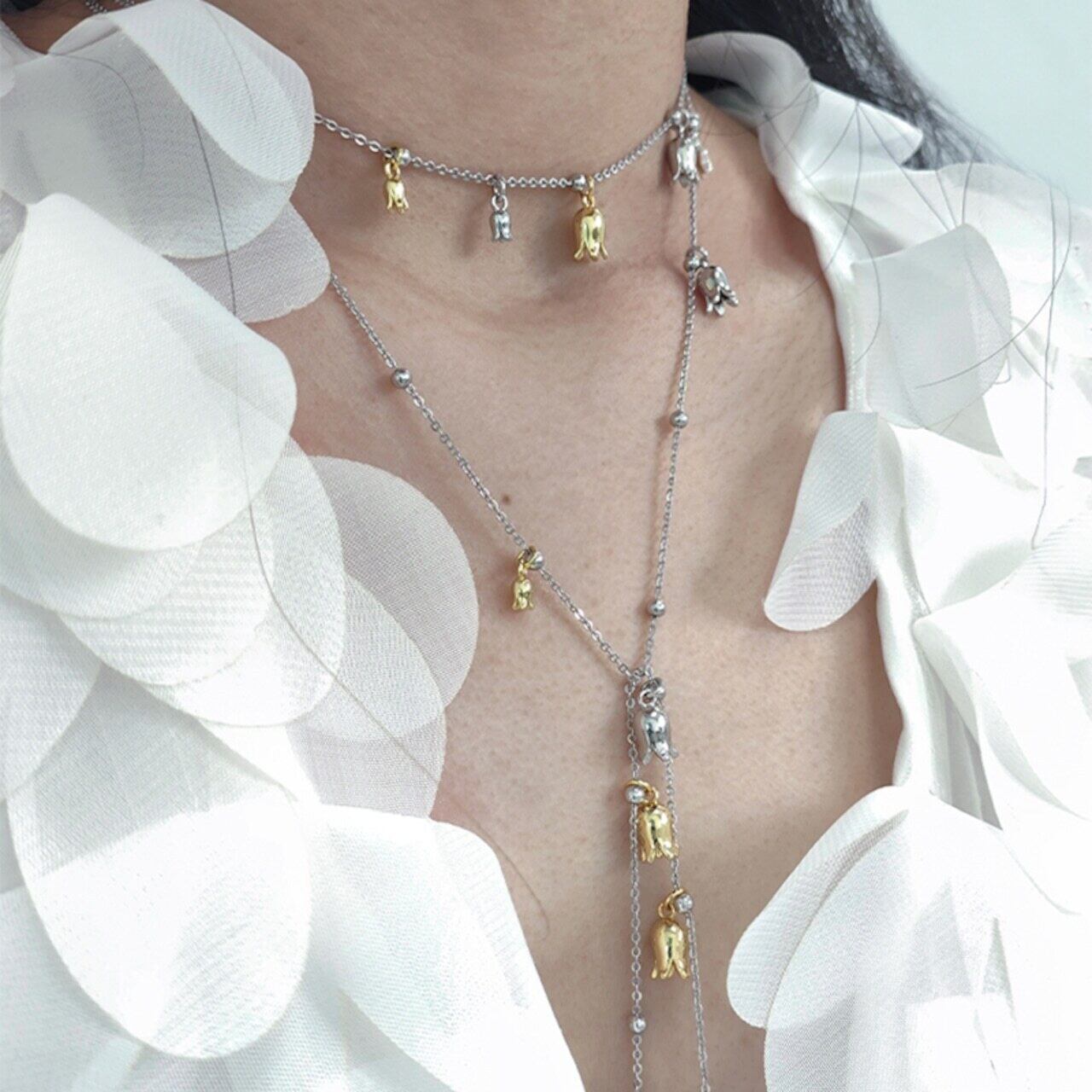 wanqinチューリップ重ねネックレス