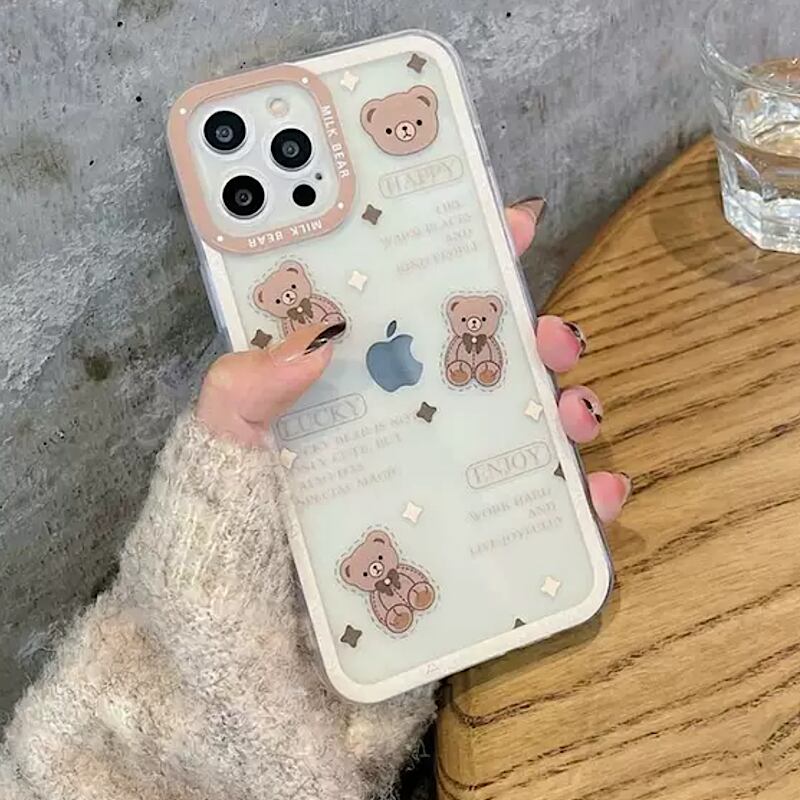 愛され人気 可愛い くまさん柄 クリアiphoneケース スマホケース くまさん クリア素材 英字 スケルトン 韓国っぽ スマホカバー 可愛い Lamitte Deco トレンド 韓国ファッション ショップ Base店