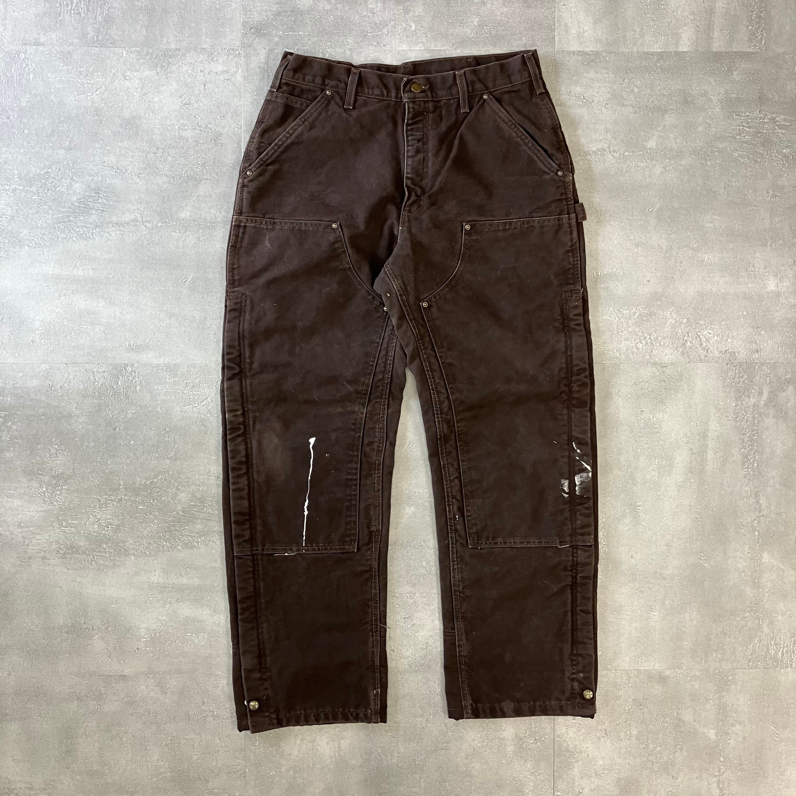《実寸w31l31》Carhartt ダブルニー ダック ペインターパンツ ブラウン キルティング No.1662