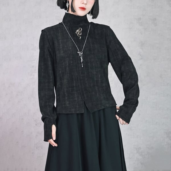 フィンガーアームホールハイネック刺繍トップス(ruf_02543)