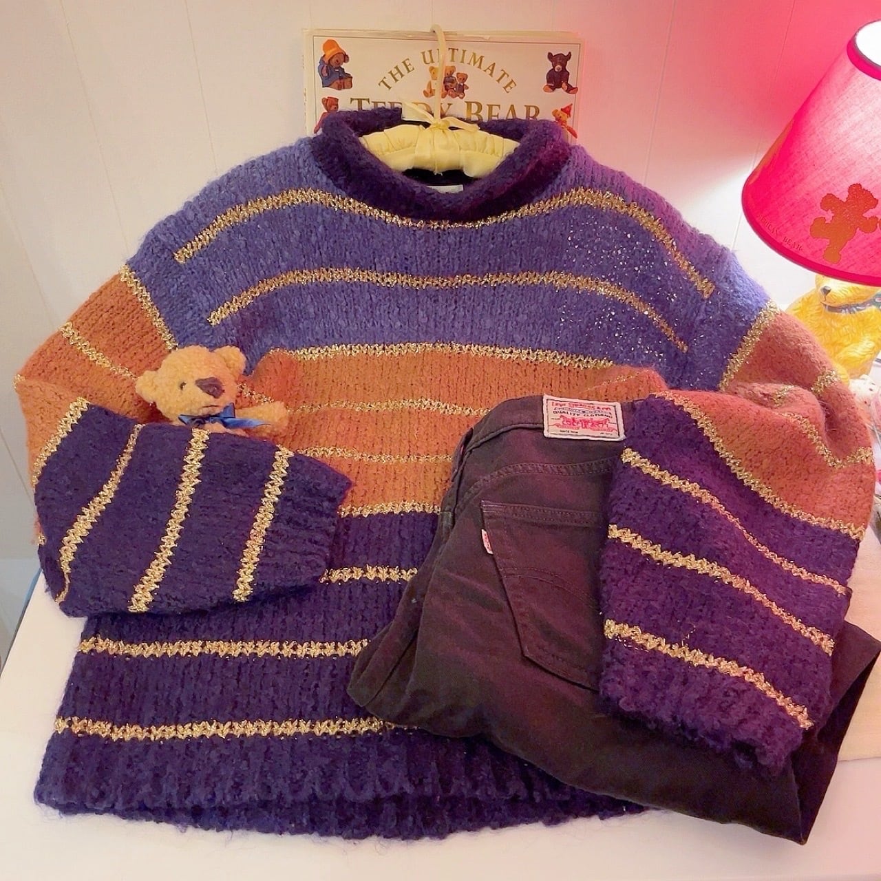purple lame gold high necked sweater