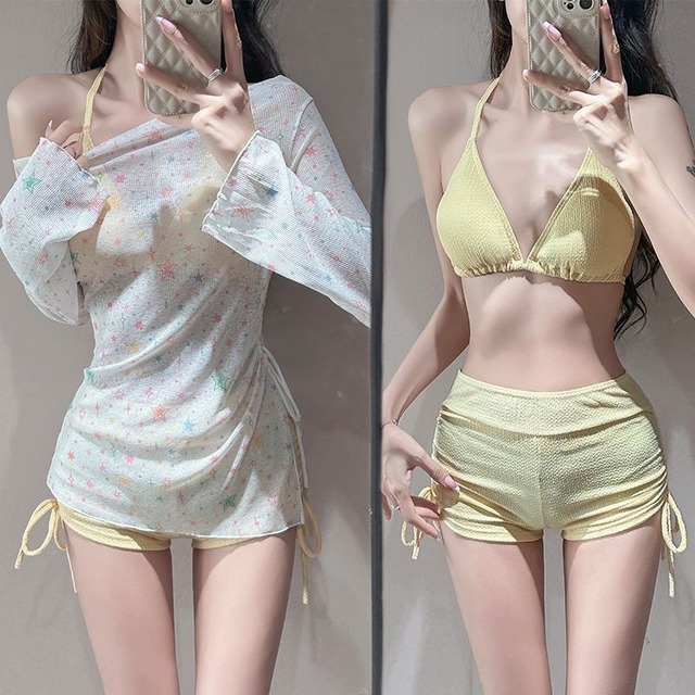 【水着】水着 ビキニ レディース 韓国 水着 大人 可愛い かわいい  おしゃれ 体型カバー 20代 30代 40代 3点セット 水着ビキニ マイクロビキニ  セクシー 水着 海 ビーチ プール リゾート スイムウェア ラッシュガード イエロー S M L XL