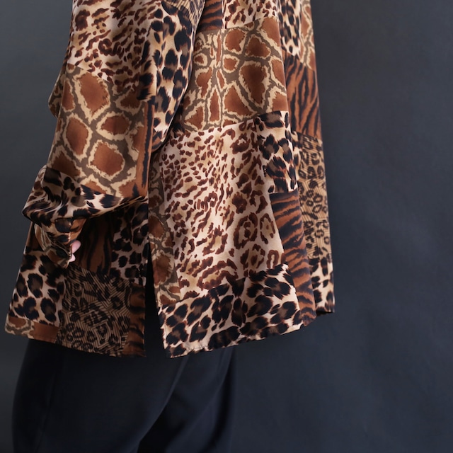 panel  leopard pattern l/s box silhouette big shirt