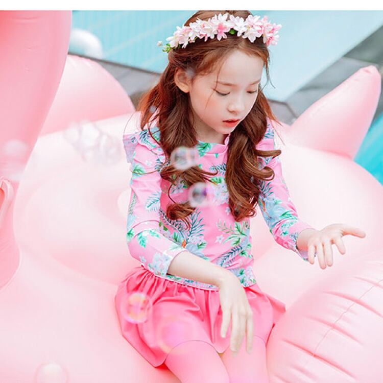 2点セット 韓国子供水着 ラッシュガード ピンク フリル スカート 90 140 Q Toworld キュートワールド 子供服