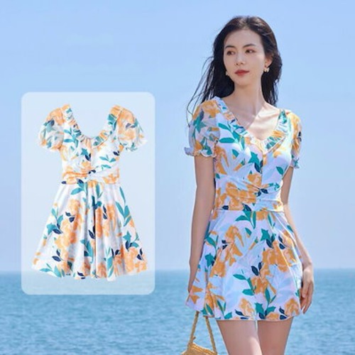 レディース 水着 Vネック ワンピース水着 みずぎ ママ水着 セクシー 海 リゾート ビキニ 韓国風 パッド付き 温泉 プール 可愛い水着 連体水着 見せパンツあり オールインワン 花柄 女性水着 タ