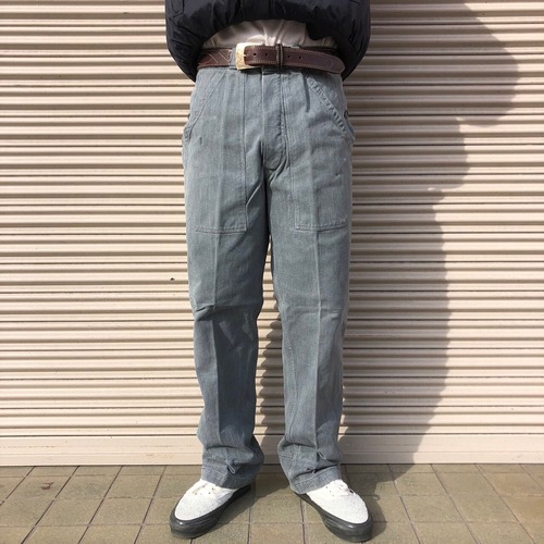 80s スイス軍 実物 インディゴ グリーン デニム パンツ スイスデニム 後期 ヴィンテージ ミリタリー ユーロ 90s プリズナー W82cm