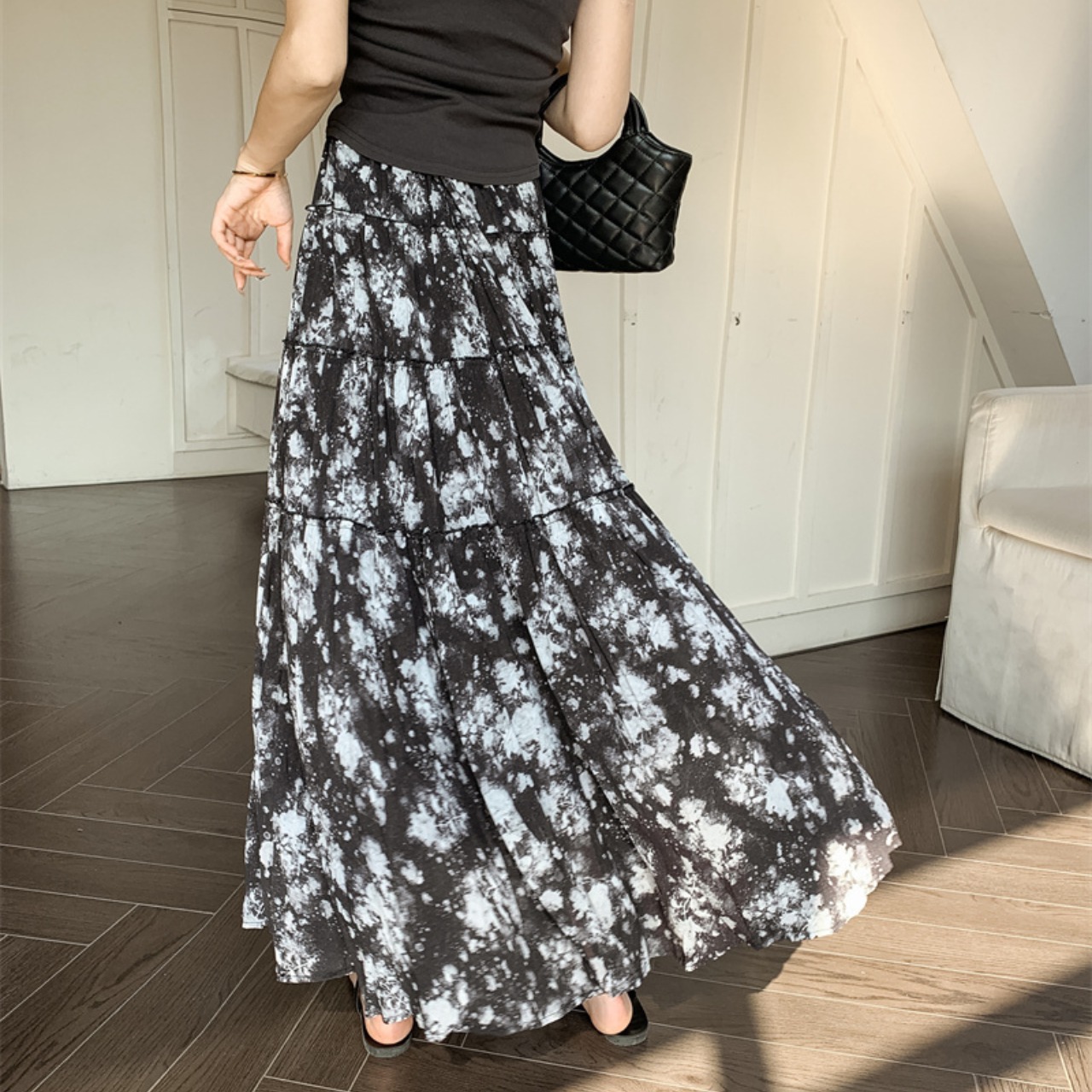 レトロ 総柄 ロング スカート 10215