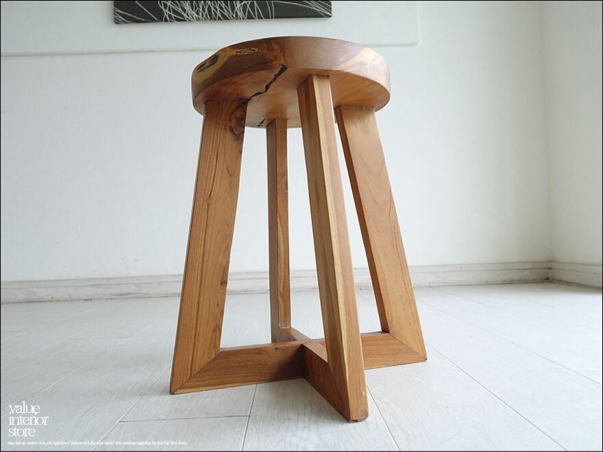 チーク無垢材 スツール / TriaN 椅子 イス ナチュラル ベンチ カフェチェア 無垢材スツール 手作り家具 花台 ハンドメイド 送料無料
